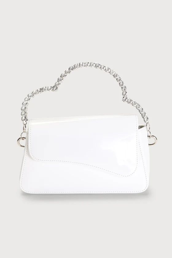 Sparkling Dreams White Patent Rhinestone Handle Clutch Bag | Lulus (US)