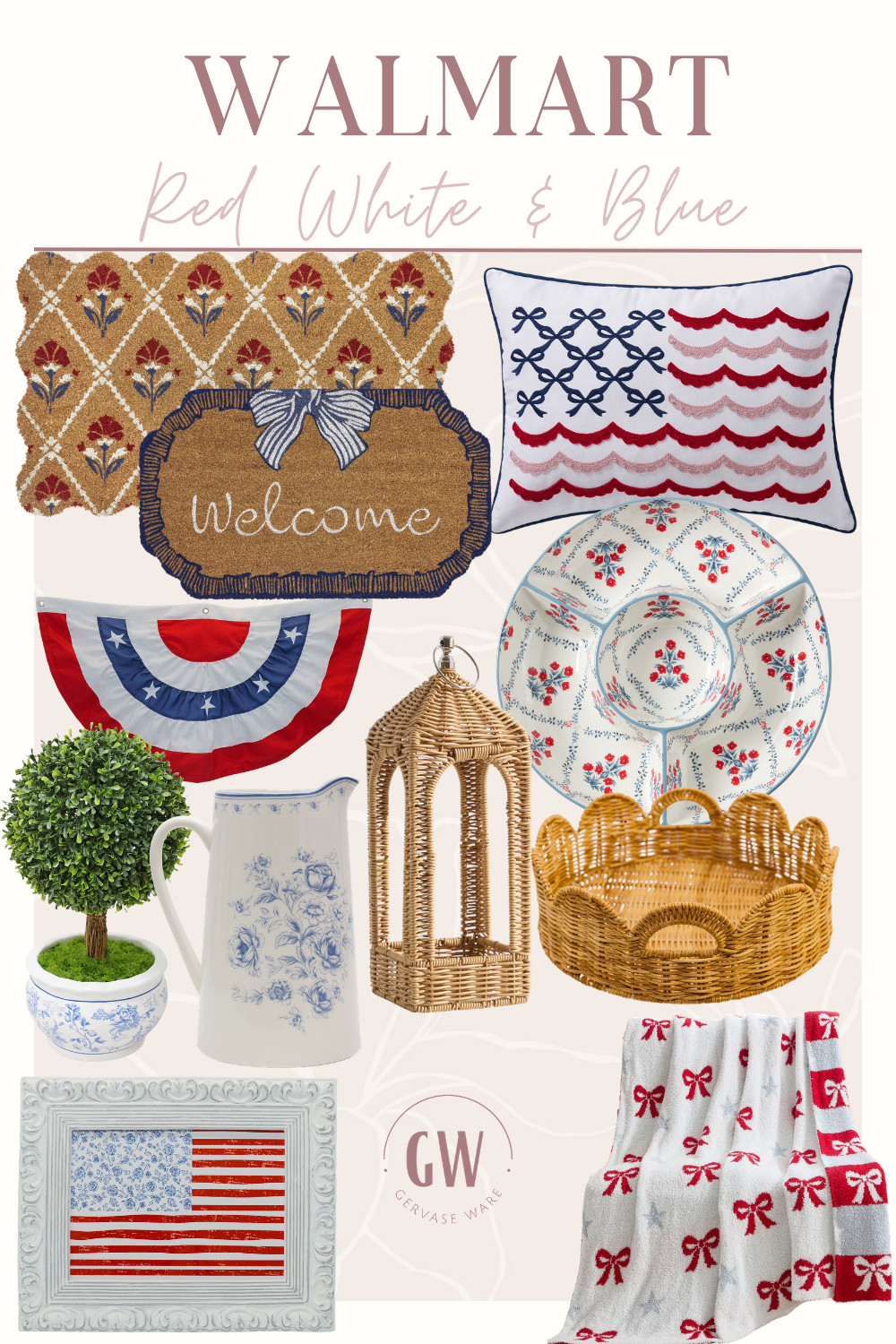 Red, white & blue Walmart home finds that make summer decorating so easy 🇺🇸✨ From cozy little touches to festive decor, these pieces are too cute not to share ❤️🤍💙 

 #LTKmomlife #LTKstorytime #LTKHome