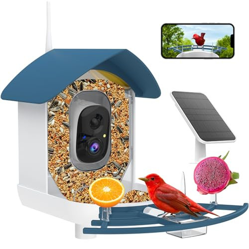 Bird Feeder with Camera,AI Identify Birds Species,Smart Bird Camera with Solar Powered,Auto Record FHD Birds Video in Backyard,Instant Notifications,Ideal Gift for Family and Bird Lovers,Navy Blue | Amazon (US)