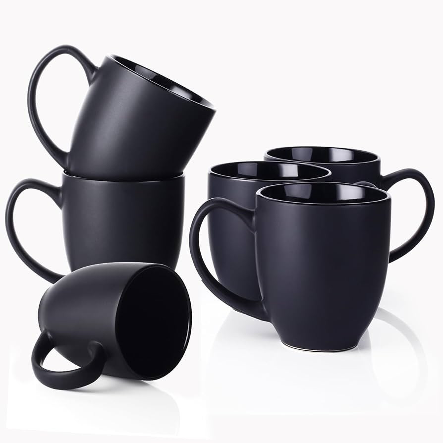 DOWAN Coffee Mugs, Black Coffee Mugs Set of 6, 16 oz Ceramic Coffee Cups with Large Handles for M... | Amazon (US)
