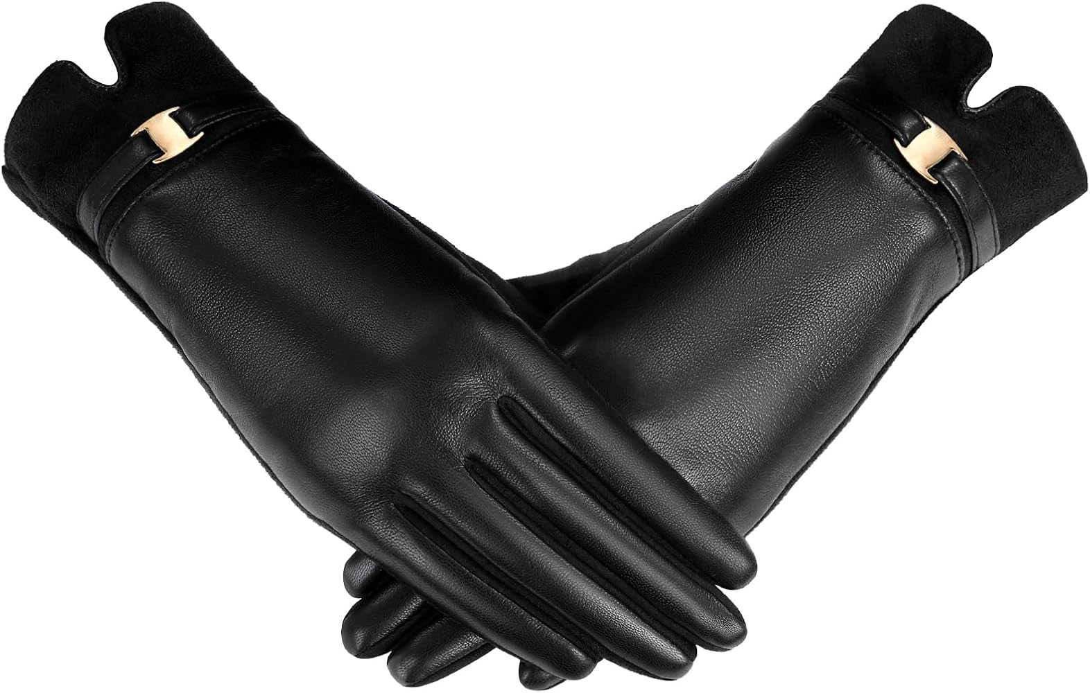 Tavaleu Womens Leather Gloves,Winter Black PU Leather Gloves for Women Touchscreen Fur Cuff Warm ... | Amazon (US)