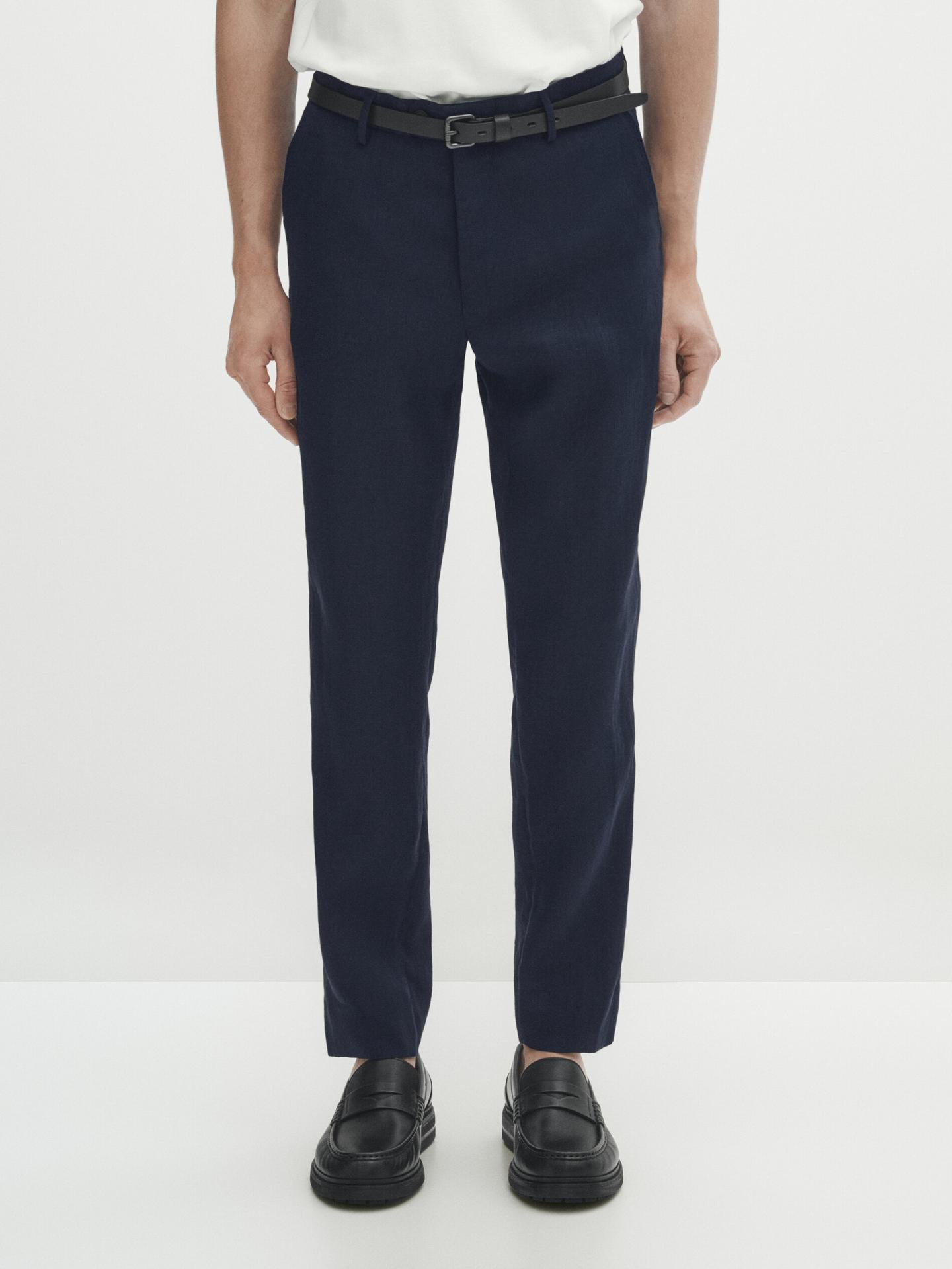 Marineblaue Anzughose aus reinem Leinen | Massimo Dutti DE