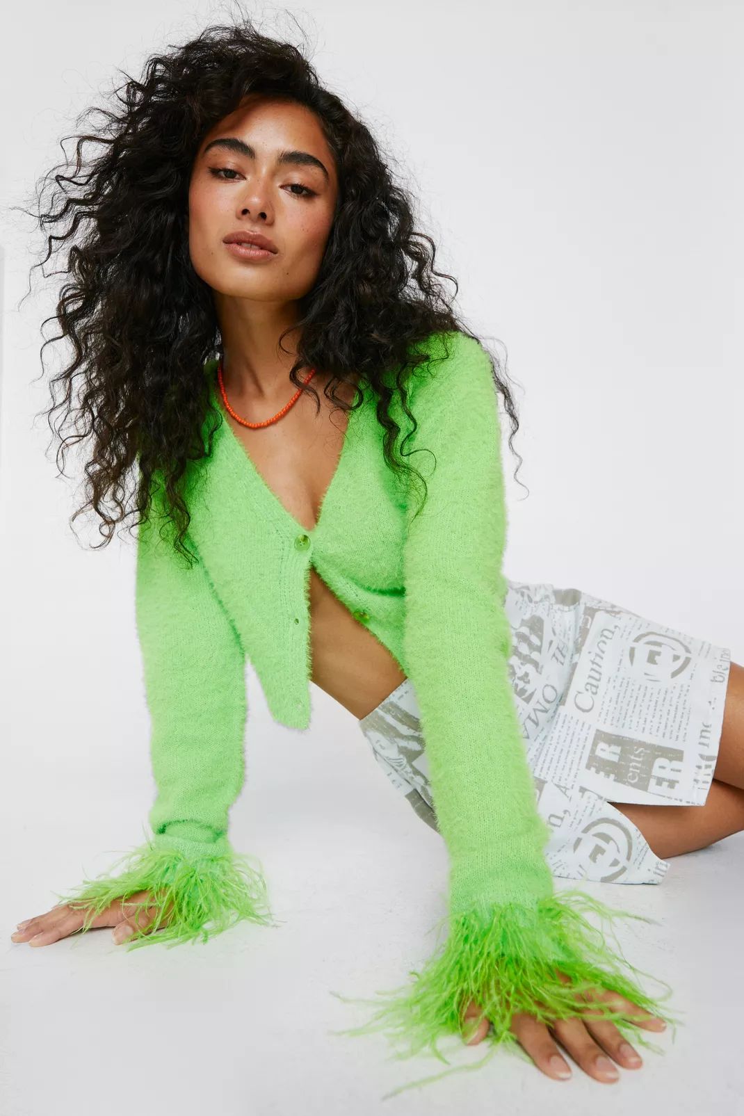 Faux Feather Cuff Fluffy Cardigan | Nasty Gal (US)