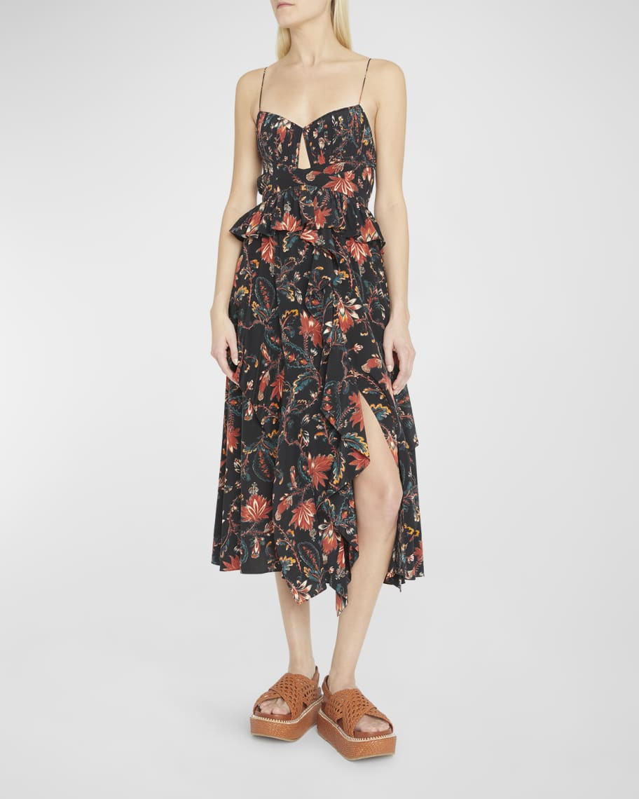 Ulla Johnson Renata Floral Silk Midi Dress | Neiman Marcus