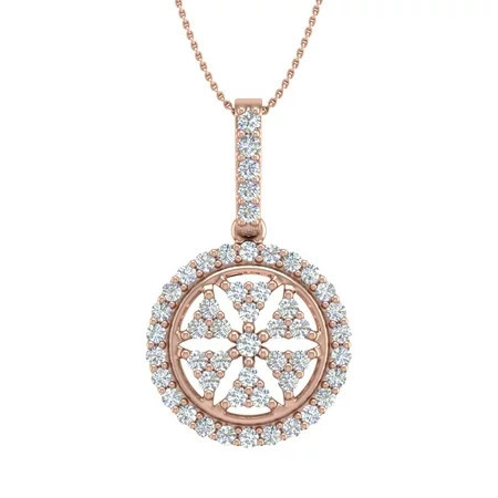 1/2 Carat Diamond Circle Medallion Pendant Necklace in 14K Rose Gold (Silver Chain Included) - IGI Certified | Walmart (US)