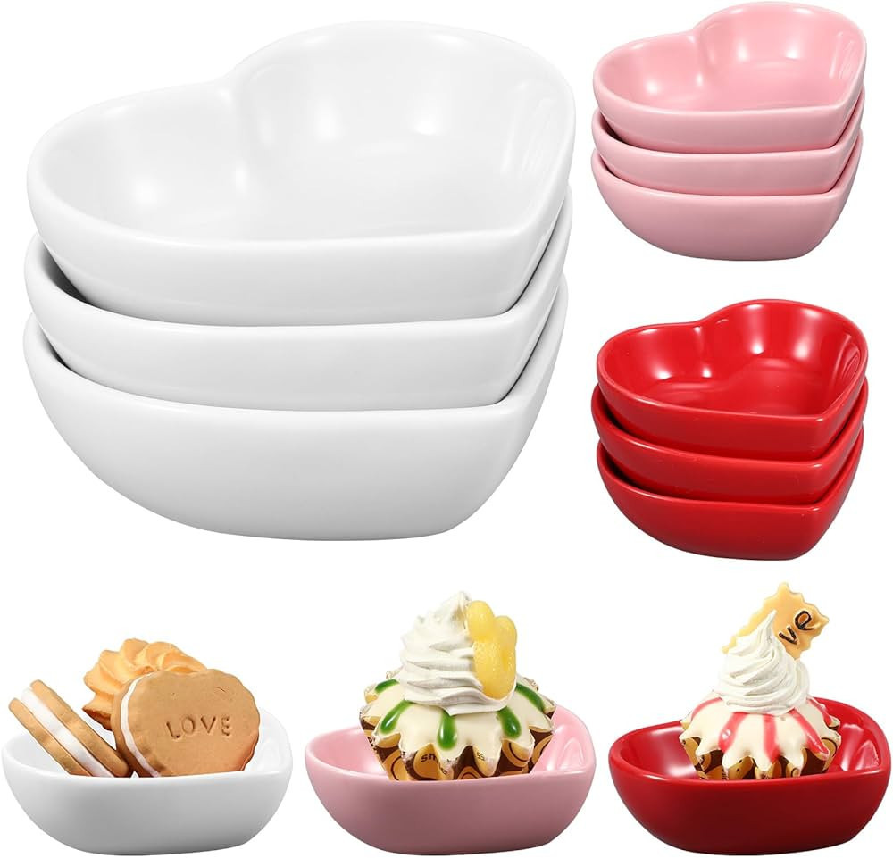 ZCYSRLQIN 6 Pcs Heart Shaped Bowls Ceramic Dip Bowl Plates Multipurpose Salad Appetizer Plates Gi... | Amazon (US)