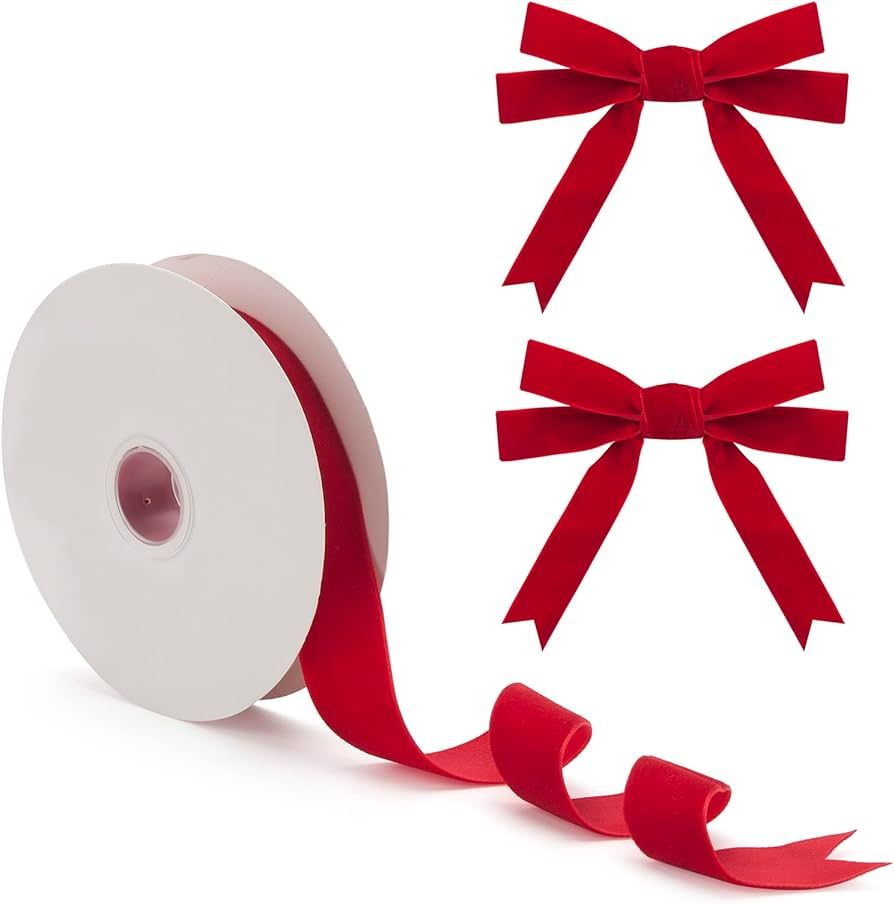 1 Inch× 10Yd Red Velvet Ribbon for Gift Wrapping Christmas Tree Decoration, Wide Vintage Velvet ... | Amazon (US)