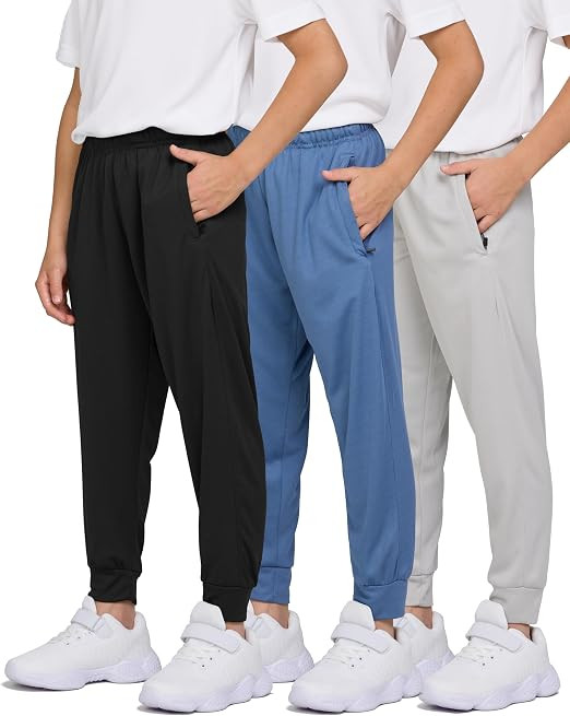 PURE CHAMP 3 Pack Boys Sweatpants Mesh Lightweight Kids Clothes with Zipper Pockets Active Quick-... | Amazon (US)