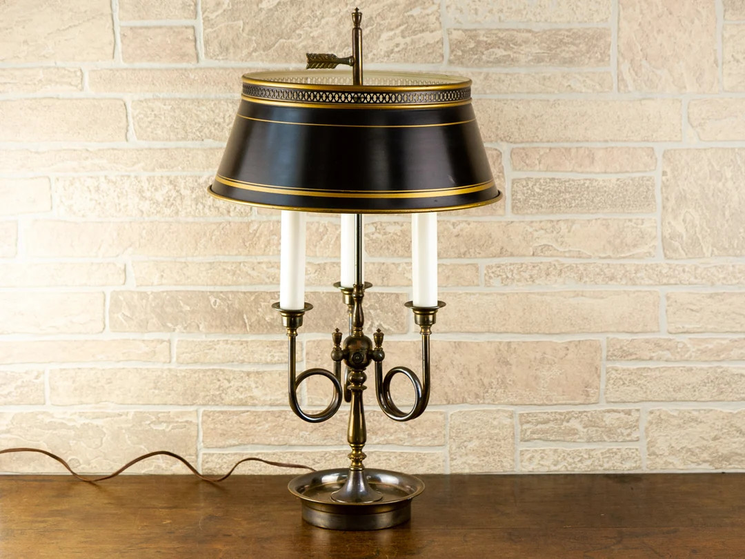 Vintage Brass Triple French Horn Bouillotte Lamp With Original Black Tole Shade - Etsy | Etsy (US)