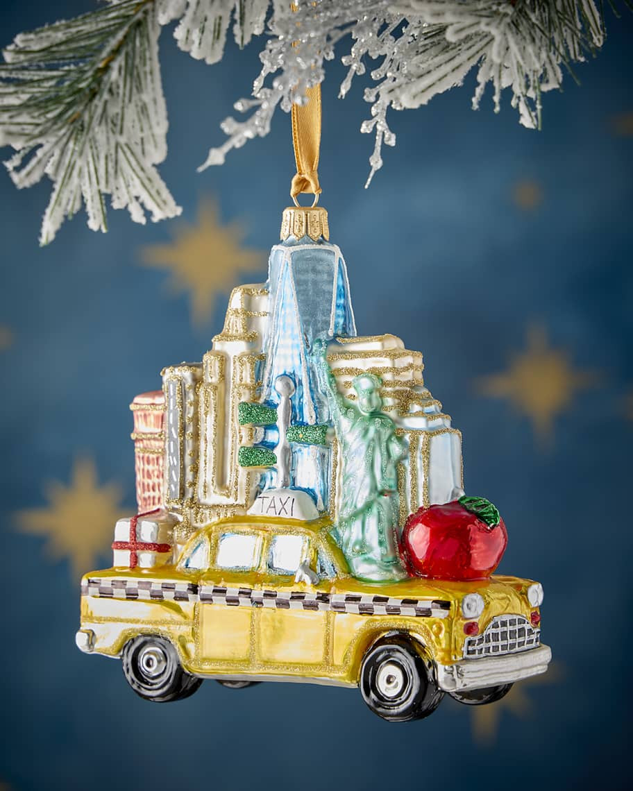 Taxi with NYC Buildings Christmas Ornament | Neiman Marcus