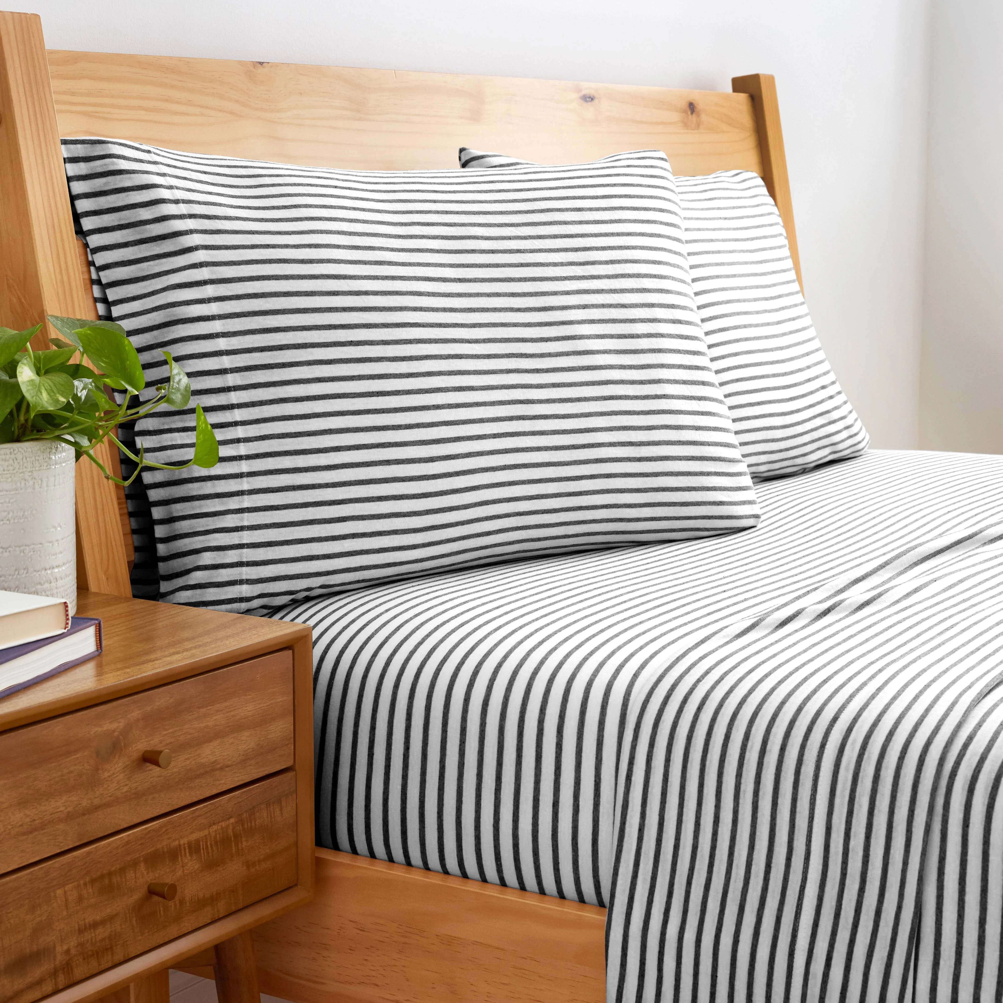 Gap Home T-Shirt Soft Mini Stripe Jersey Sheet Set, Deep Pocket, Queen, Charcoal, 4-Pieces - Walm... | Walmart (US)