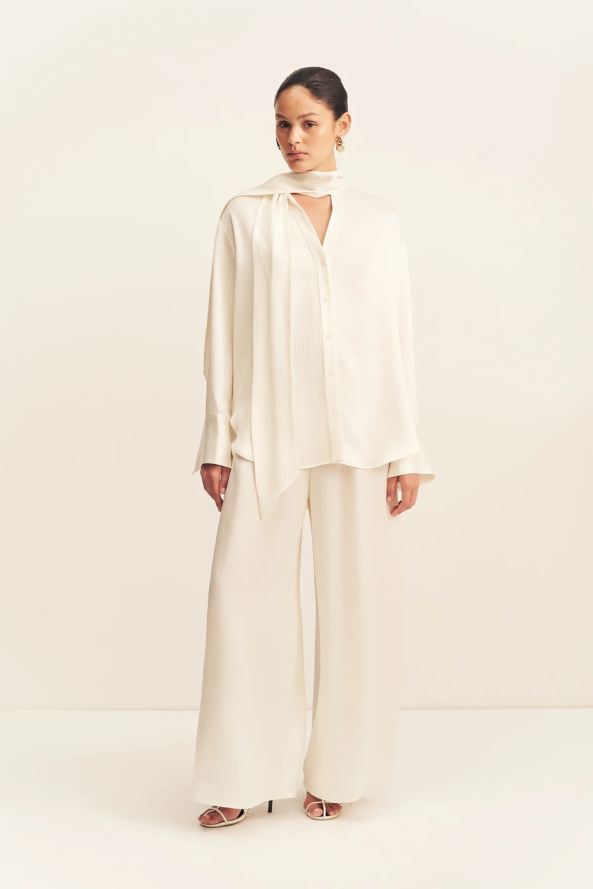 Huxley Textured Scarf Shirt | Vanilla | Tops | Shona Joy | Shona Joy