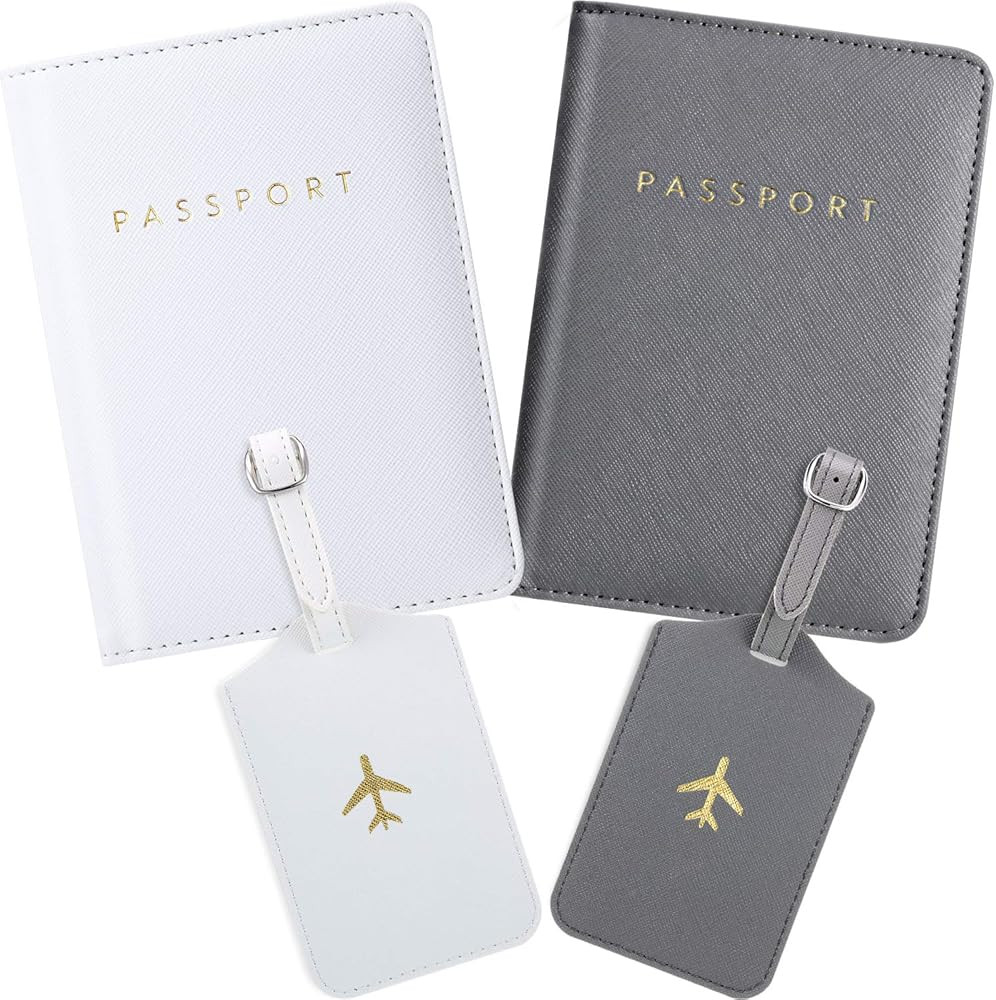 2 Pieces Passport Covers and 2 Pieces Luggage Tags, Passport Holder Travel Suitcase Tag (White, G... | Amazon (US)