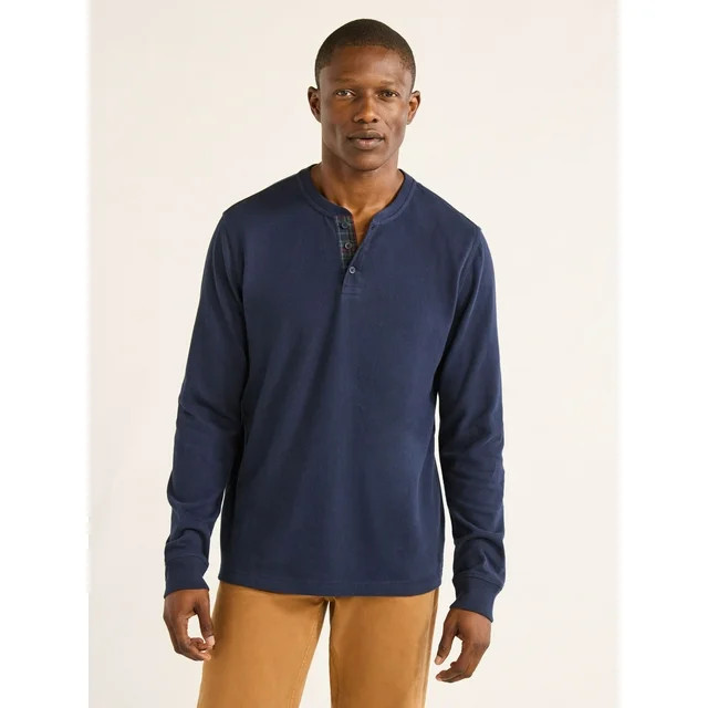 Free Assembly Men's Henley Shirt with Woven Placket, Sizes XS-3XL | Walmart (US)