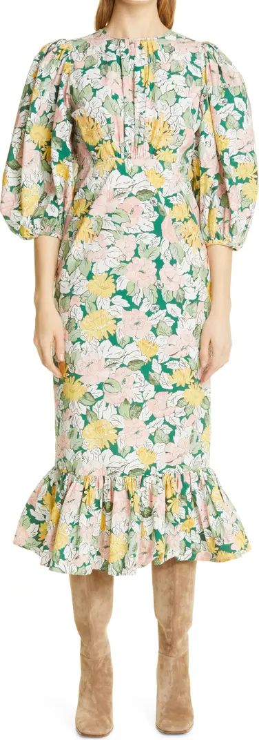 byTiMo Floral Print Ruffle Cotton Midi Dress | Nordstrom | Nordstrom