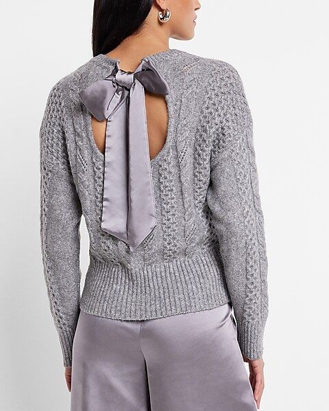 Cable Knit Satin Tie Back Sweater | Express