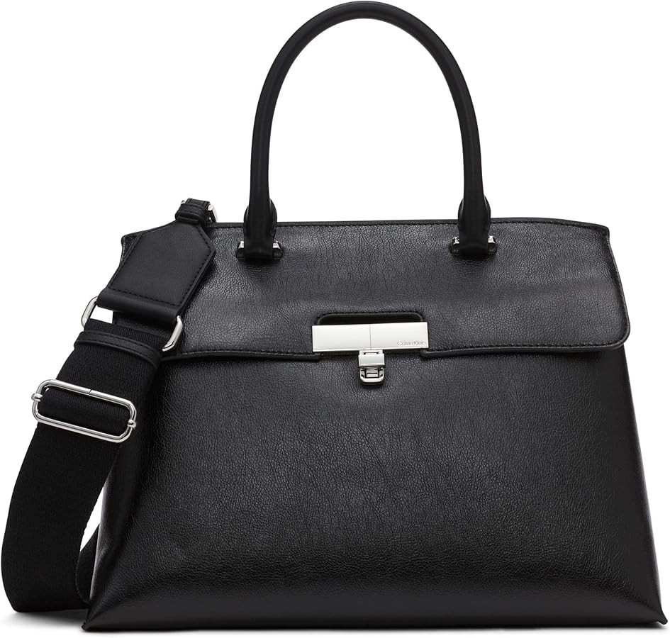Calvin Klein Women's Becky Turn Lock Satchel – 2 in 1, Vegan Leather, 3 Pockets | Amazon (US)