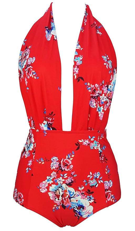 COCOSHIP Retro One Piece Backless Bather Swimsuit High Waisted Pin Up Swimwear(FBA) | Amazon (US)