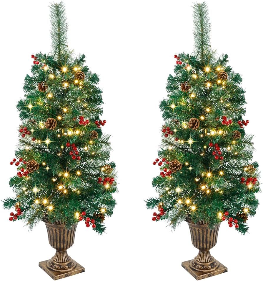 Amazon.com: Juegoal 2 Pack Christmas Tree, 3 FT Upgrade Pre-Lit Artificial Spruce Entrance Trees ... | Amazon (US)