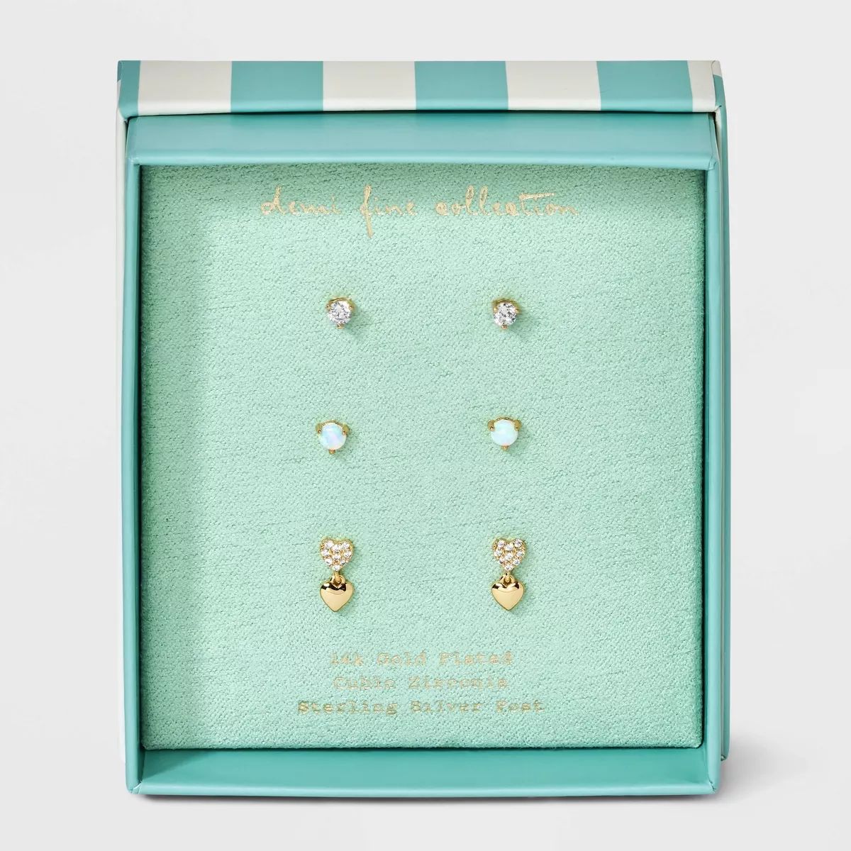 14k Gold Plated Cubic Zirconia Heart Stud Earring Set 3pc - A New Day™ Gold | Target