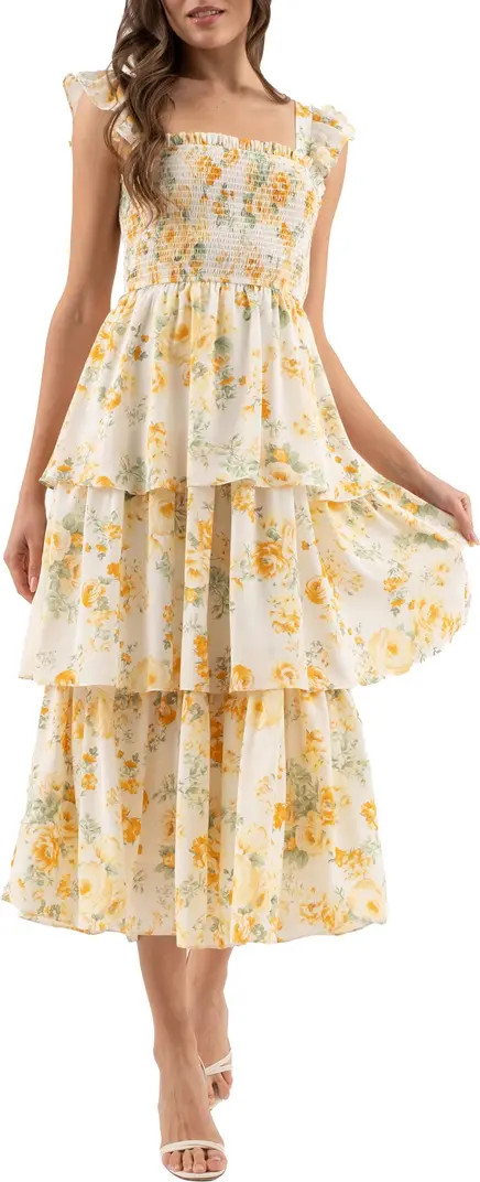 AUGUST SKY Floral Tiered Midi Dress | Nordstromrack | Nordstrom Rack