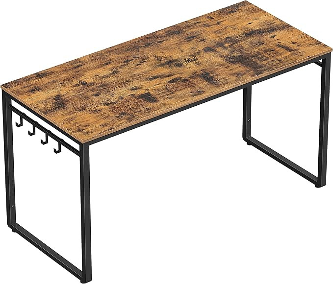 VASAGLE Computer Writing Desk, 55 Inch Office Study Table, Work from Home, with 8 Hooks, Metal Fr... | Amazon (US)