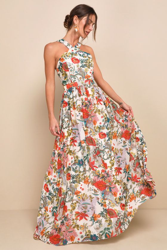Lilja Cream Floral Print Maxi Dress | Lulus