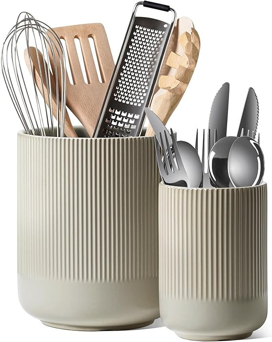 LE TAUCI Utensil Holder, 7.3"+5.4" Ceramic Kitchen Utensil Holder for Countertop, Large Cooking U... | Amazon (US)