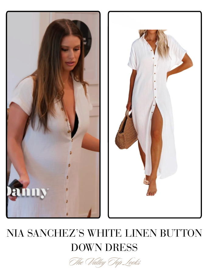 Nia Sanchez's White Linen Button Down Dress 

 