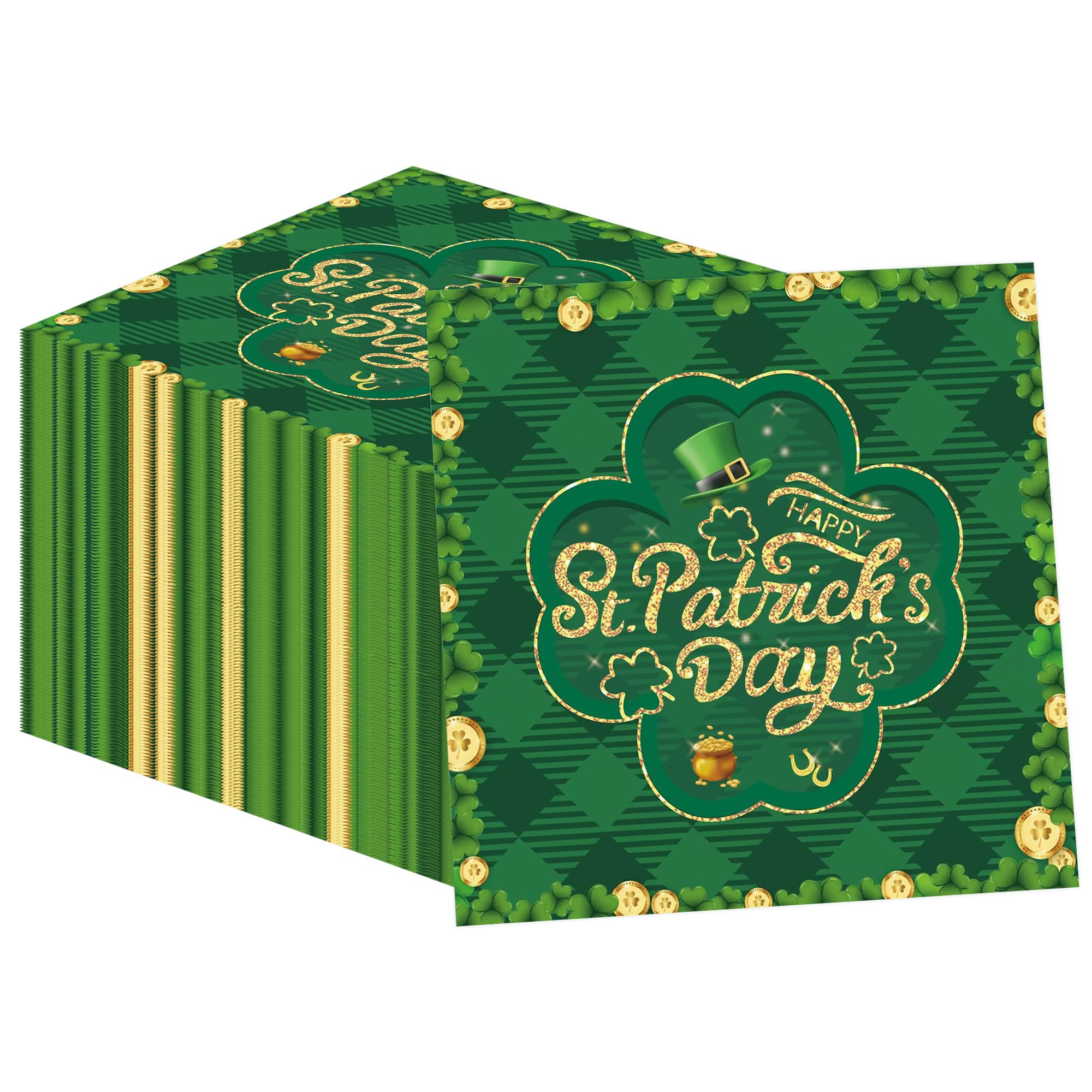 50 Pcs St Patrick's Day Shamrock Green Clover Paper Napkins, 6.5''x6.5'' Irish Green Gold Disposa... | Amazon (US)