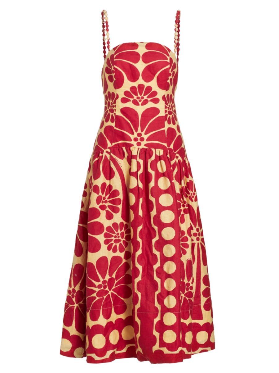 Shop Farm Rio Palermo Printed Linen Midi-Dress | Saks Fifth Avenue | Saks Fifth Avenue