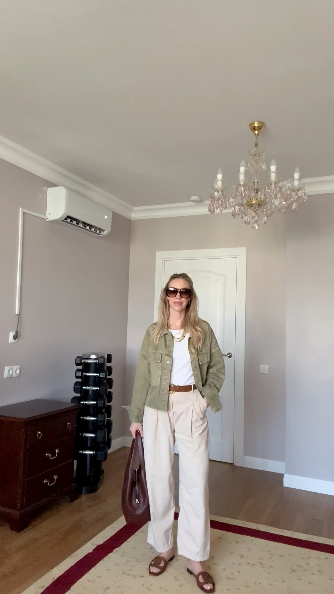 Casual summer 2026 outfit, green denim jacket, @Zara cropped tapered pants, beaded necklace, Gucci sandals, vacation outfit

#LTKSeasonal #LTKTravel #LTKOver40