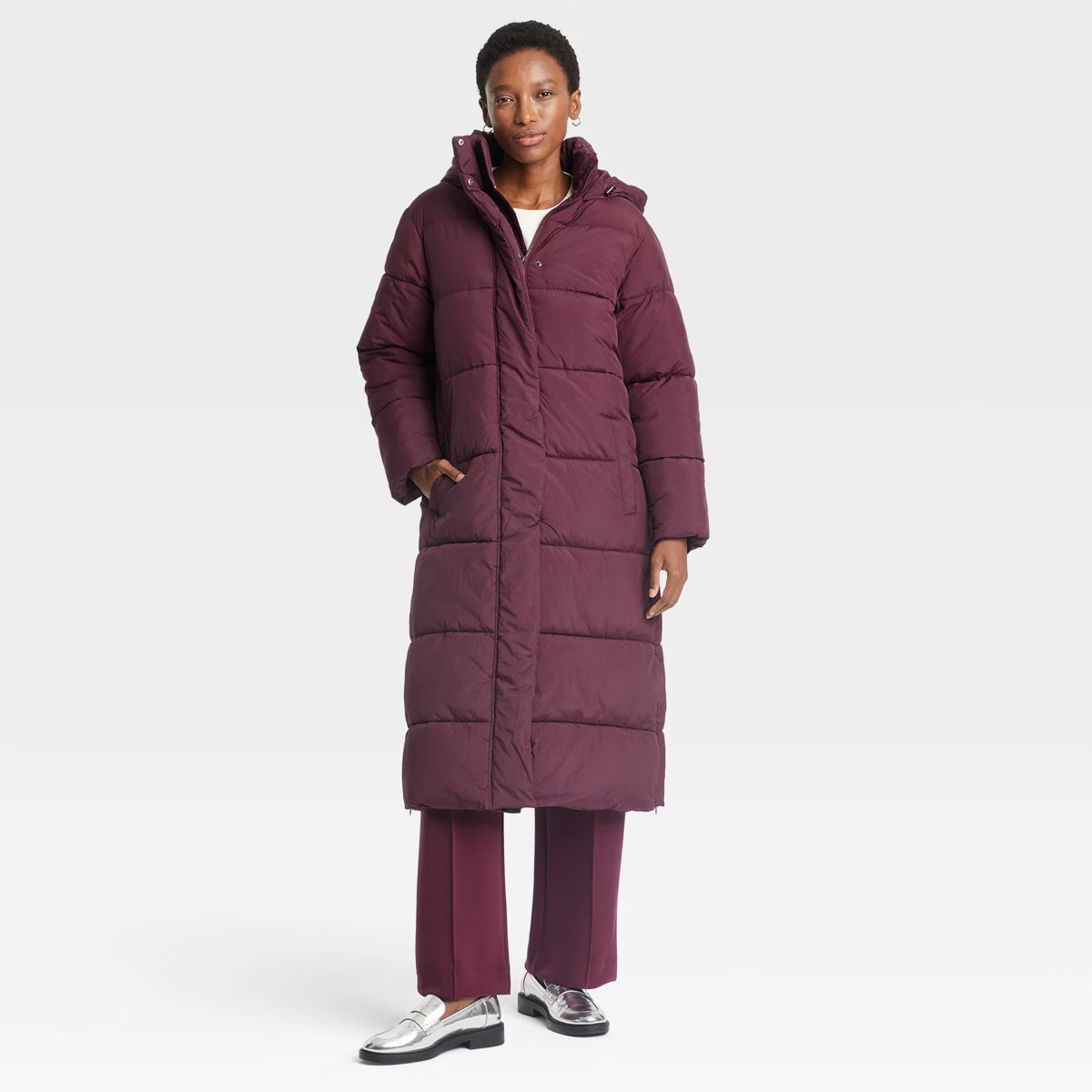 Women's Hooded Duvet Puffer Jacket - A New Day™ Burgundy M | Target