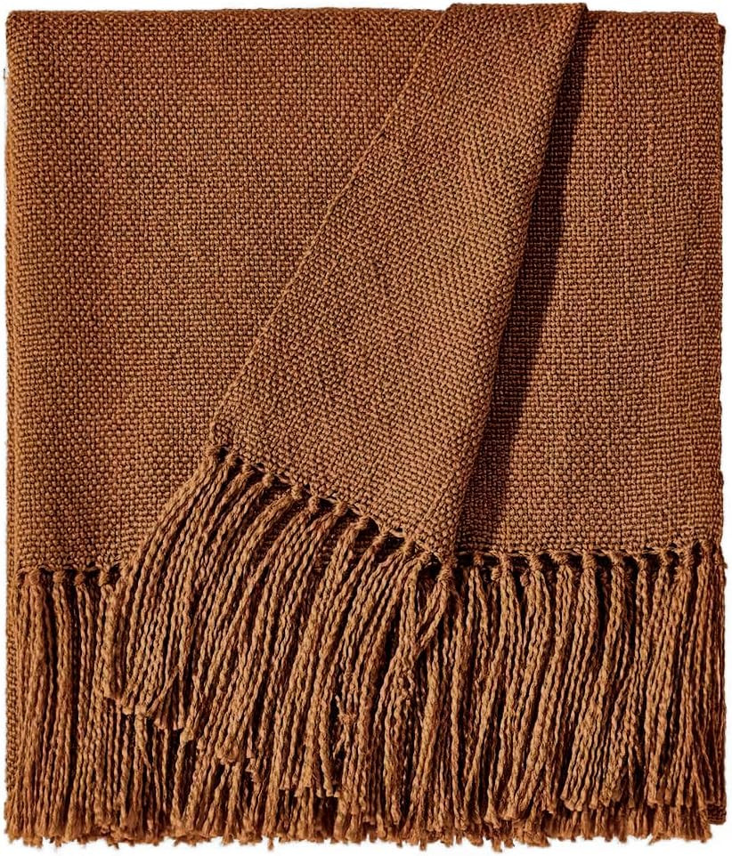 Brown Throw Blanket for Couch, Boho Throw Blanket with Fringe Tassel, Lightweight Fall Throw Blan... | Amazon (US)