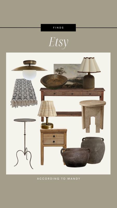 Etsy finds & favorites!

wood side table, wood console table, entry table, vase, antique look, vintage finds, vintage look, throw blanket, brass light, brass lighting, iron side table, pleated lamp shade, affordable art, wood bowl, decor bowl, travertine side table

#LTKhome