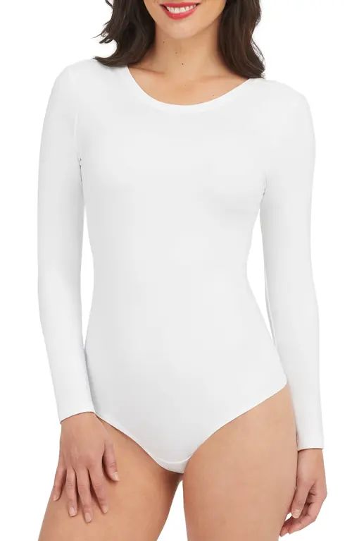 SPANX® Long Sleeve Scoop Neck Bodysuit in White at Nordstrom, Size X-Small | Nordstrom