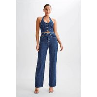 Janine High Waisted Straight Leg Jeans - Dark Blue I MESHKI I Size 11 | MESHKI US