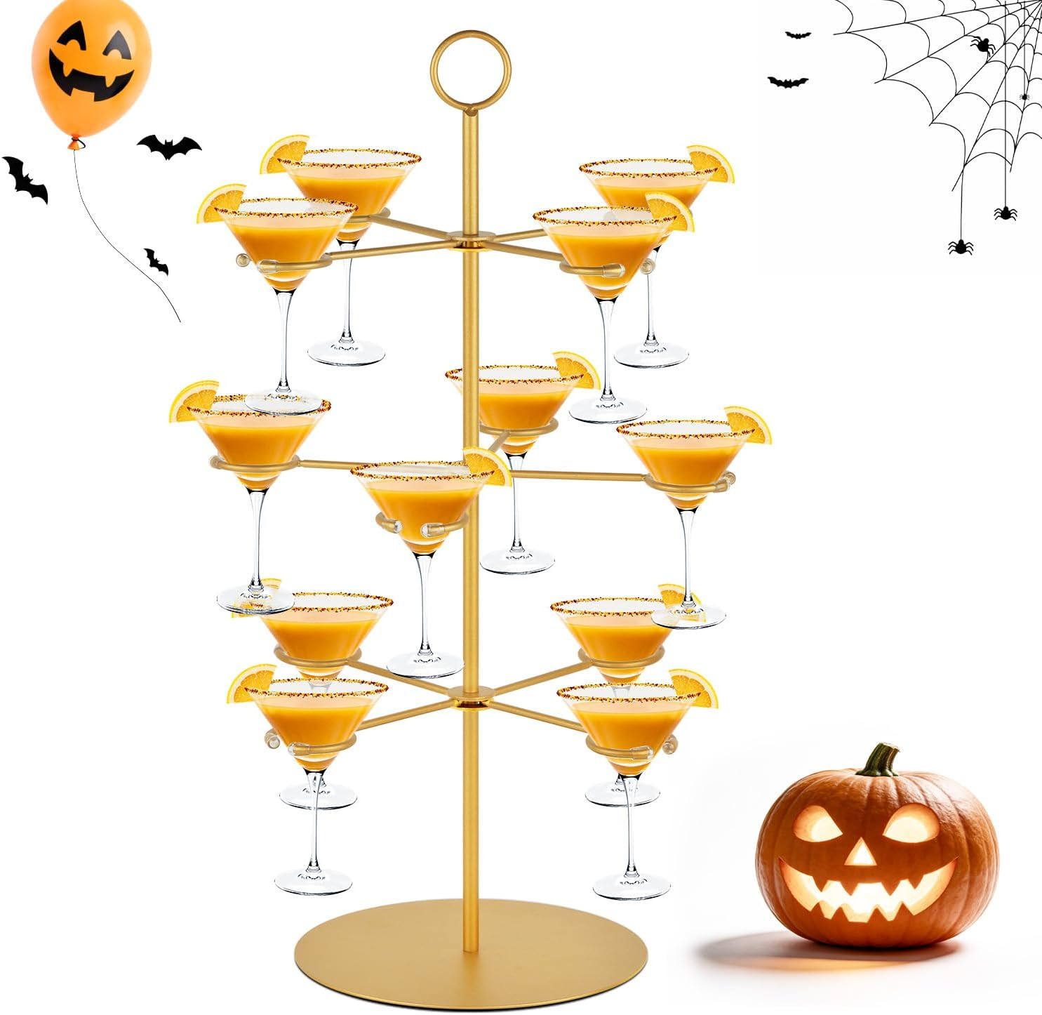 QPIX DIGITAL Champagne Tower,Metal Cocktail Tree Stand 3 Tier - 12 Holders For Champagne, Cocktails, Martini, Margarita Cups at Weddings,Bridal Parties & Events,Cocktail Glass Gold Holder | Amazon (US)