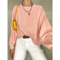 Vintage Oversized Pink Sweater With Ribbing On Neck, Hem & Sleeves | Etsy (US)