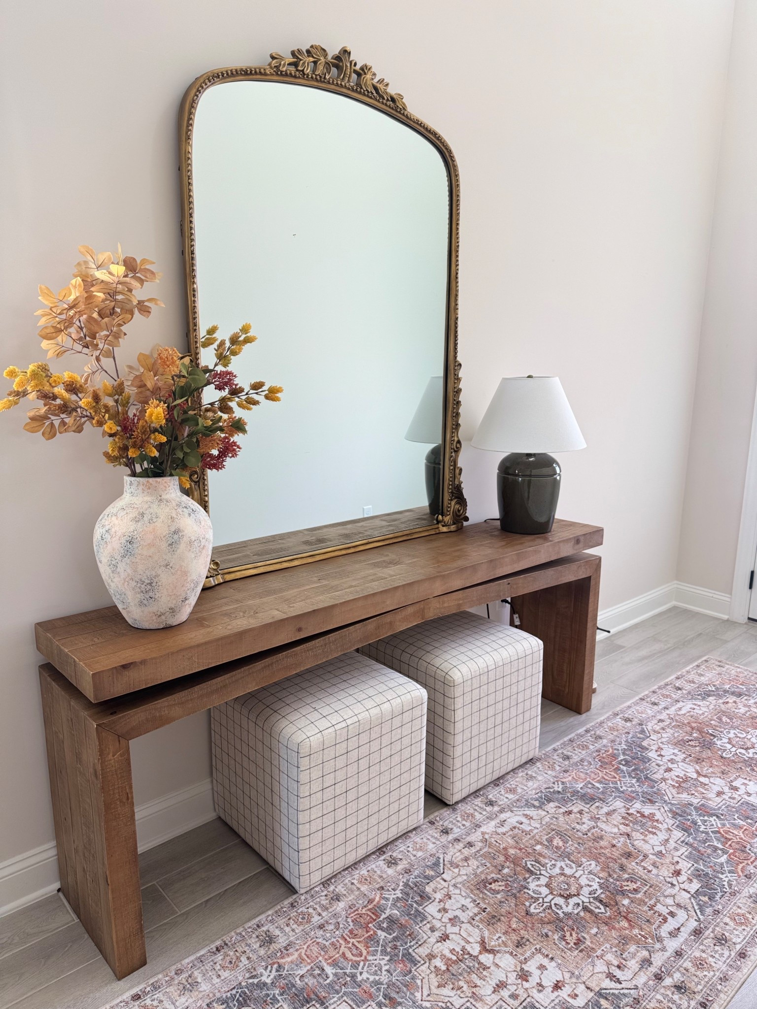 When I first moved in, I knew I wanted my entryway to feel warm and welcoming. This mirror and console instantly transformed the space — now it’s the first thing guests see when they walk in, and it always gets compliments! Linked every piece for you to shop on my LTK. 🏡✨
#LTKhome #HomeDecor #EntrywayInspo #LTKfinds #HomeGoals #falldecor

#LTKStyleTip #LTKFamily #LTKHome