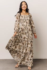Angelica Smocked Maxi Dress | Olive Floral | Baltic Born