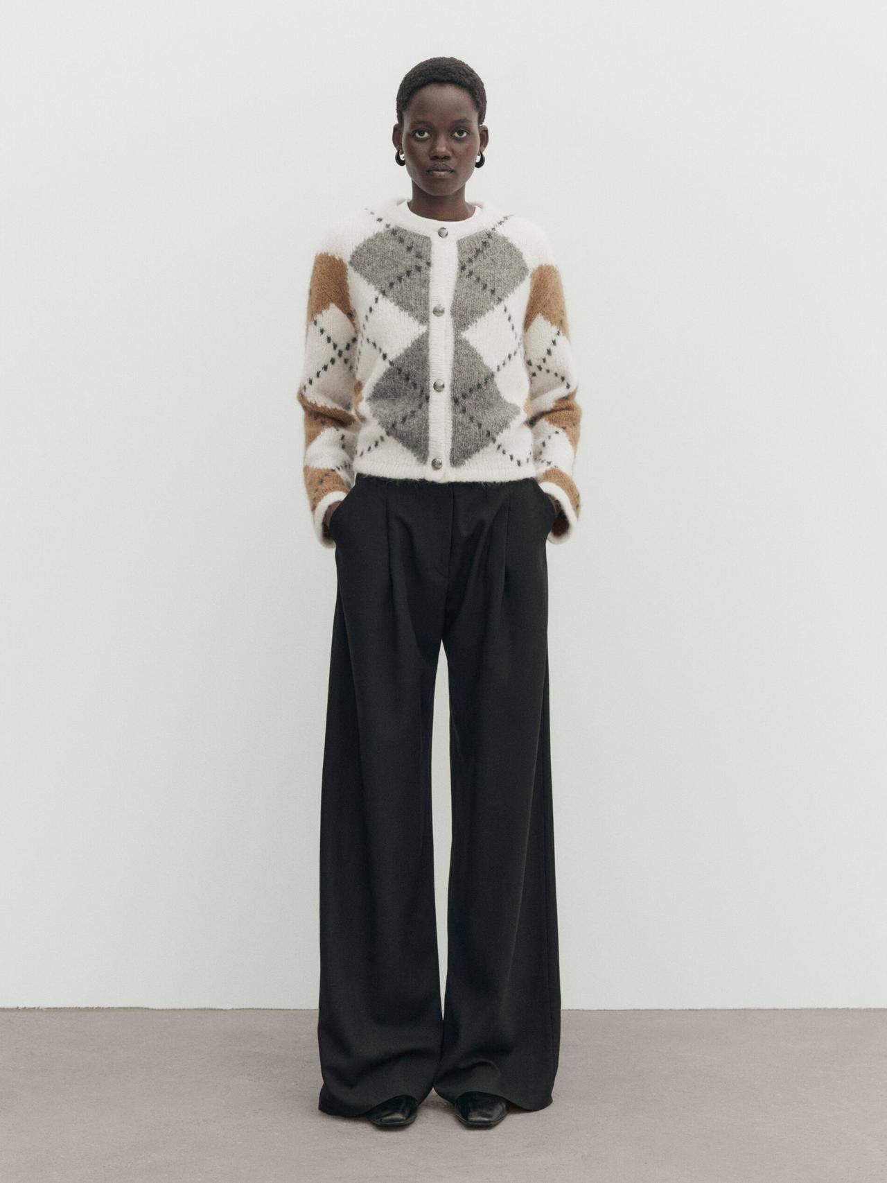 Diamond knit cardigan | Massimo Dutti UK