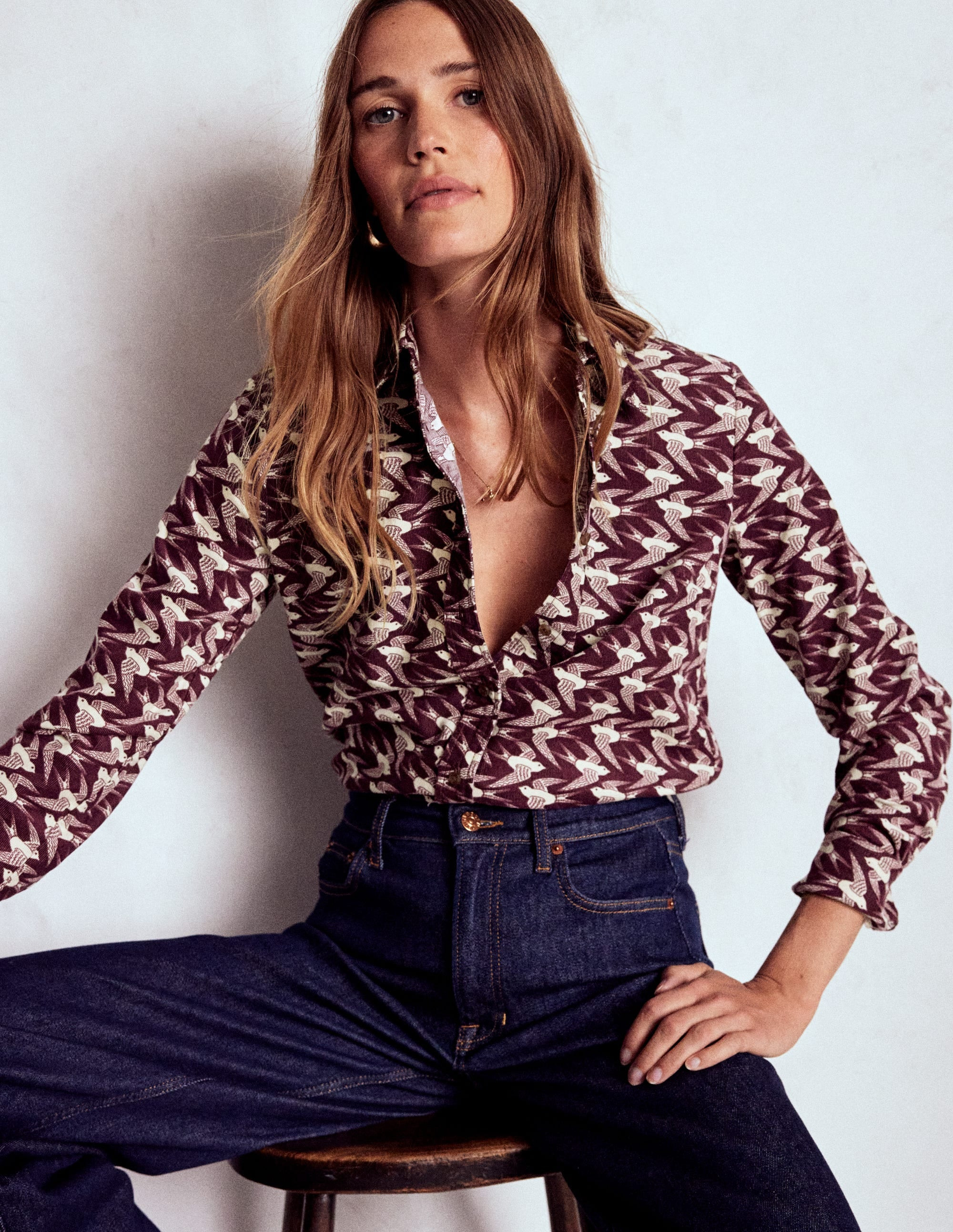 Sienna Cord Shirt-Dark Cherry, Swooping Swallow | Boden (US)