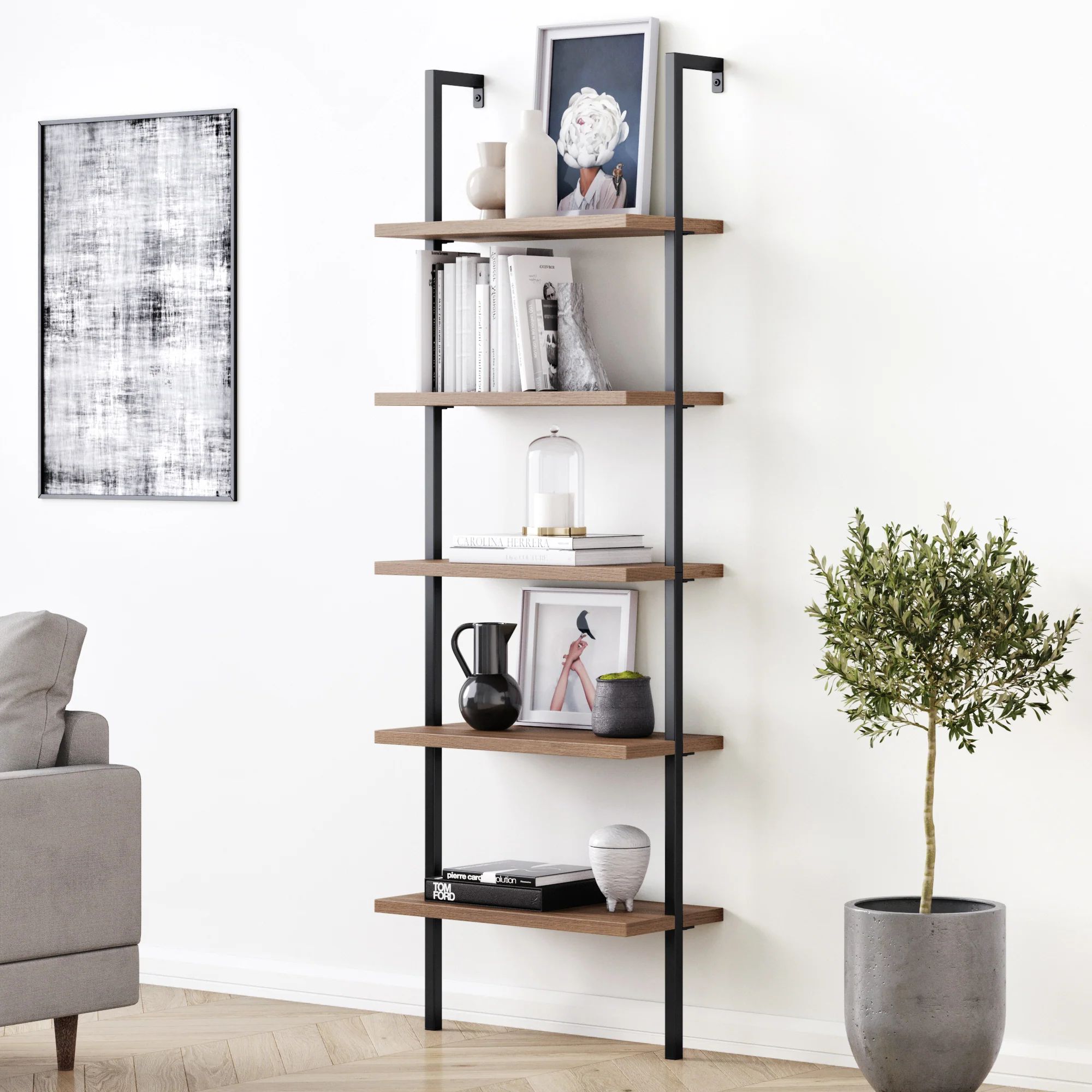 Theo Ladder Bookcase | 5-Shelf | Wood Finish | Nathan James