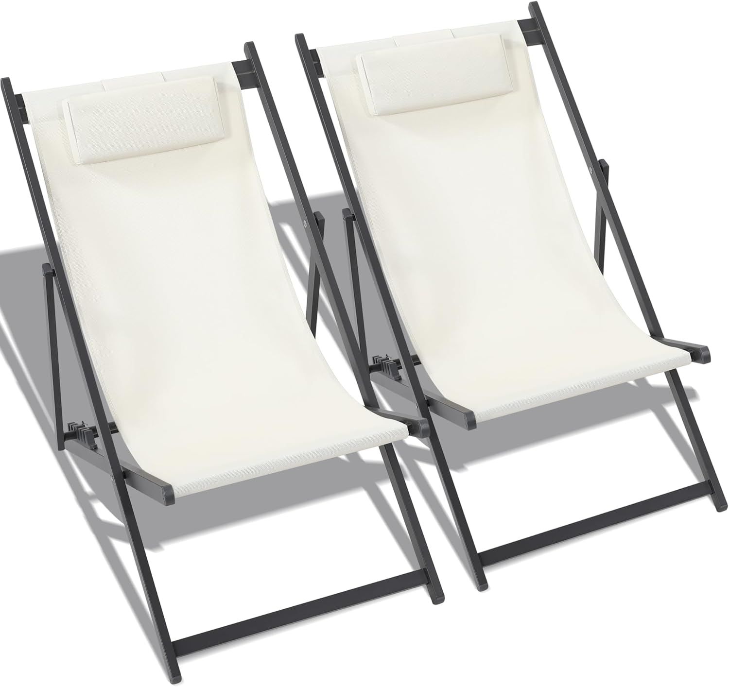 Set of 2 Outdoor Patio Sling Chairs, UV Waterproof Fabric, Lightweight Foldable Aluminum Frame, I... | Amazon (US)