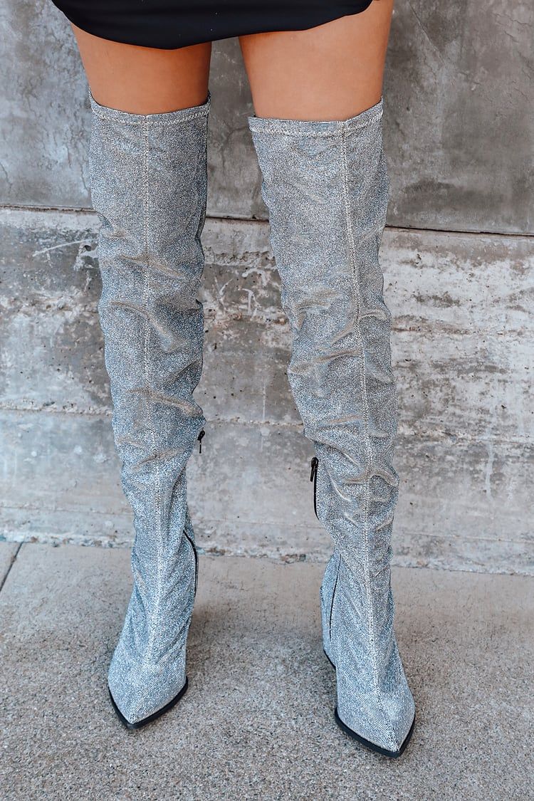 Aurelie Silver Pointed-Toe Over The Knee Boots | Lulus (US)