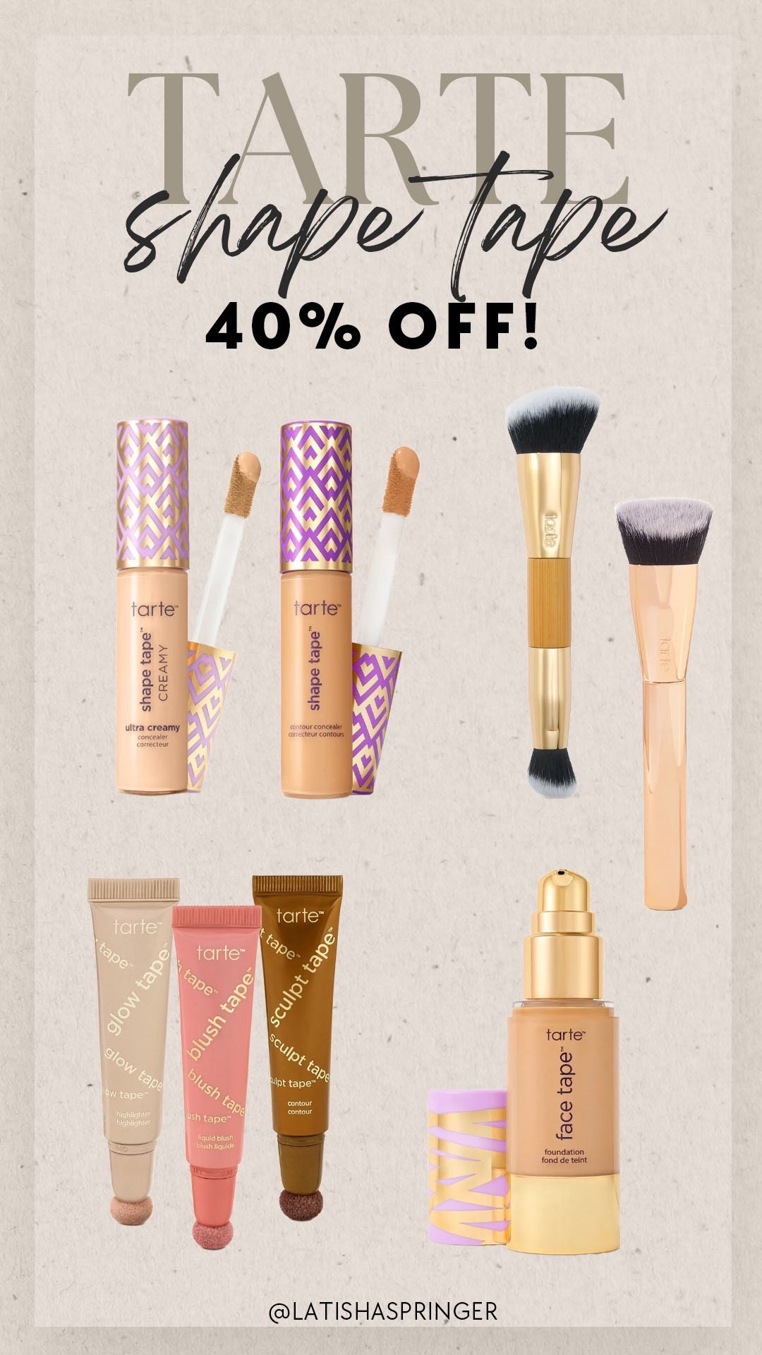 The annual Shape Tape sale is here! 40% off all shape tape products!

#tarte

Tarte cosmetics. Tarte deals. Beauty deals. Beauty faves. Tarte shape tape on sale  

#LTKgrwm #LTKSaleAlert #LTKBeauty
