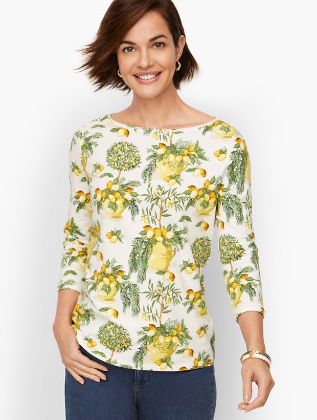 Cotton Bateau Neck Tee - Lemon Tree | Talbots