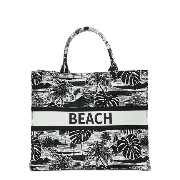 No Boundaries Women's Canvas Print BeachTote Handbag Black/White | Walmart (US)