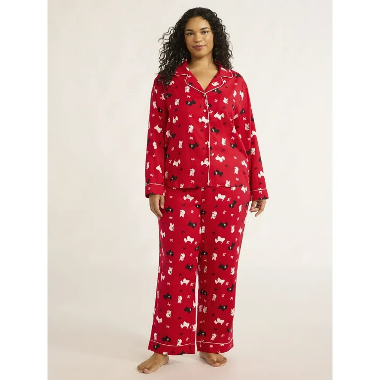 Joyspun Women's Flannel Long Sleeve Top and Pants Pajama Set, 2-Piece, Sizes XS-3X | Walmart (US)